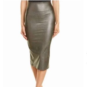 Commando Faux Leather Midi Pencil Skirt – Pewter Metallic – Size Small
